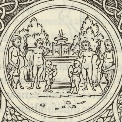 Stylobate avec scène de sacrifice satyrique (Hypnerotomachia 1499, p. 349)