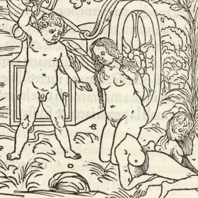 Cupidon coupe deux femmes en morceaux (Hypnerotomachia 1499, p. 401)