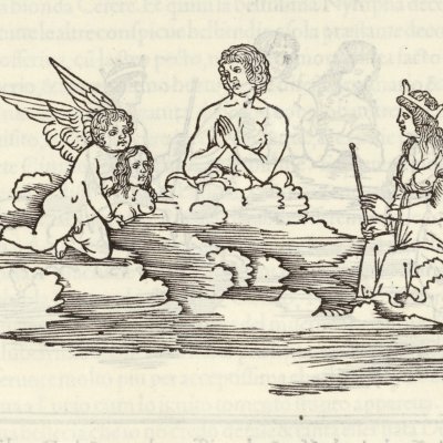 Cupidon présente devant Vénus l’effigie de Polia (Hypnerotomachia 1499, p. 457)