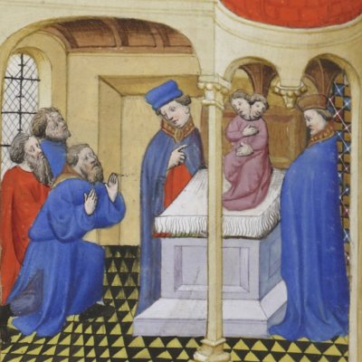 Deux philosophes discutent de la nature des dieux (Cité de Dieu, Fr172, fol205v)