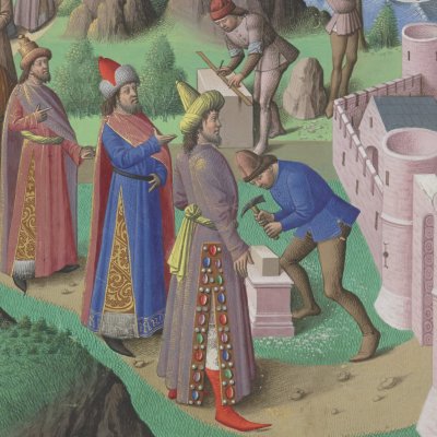 Caïn fonde une cité. Arche de Noé (Cité de Dieu l.15, Fr19 fol. 55v)