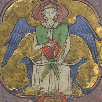Amour tirant ses flèches sur les amants (Roman de la poire, Bnf Fr2186 1v)