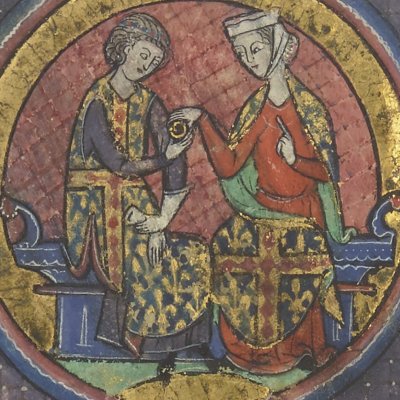 Thibaud reçoit l’anneau (Roman de la poire, Bnf Fr2186 4v)