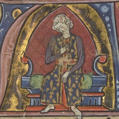 Thibaud se lamentant (Roman de la poire, Bnf Fr2186 12r)