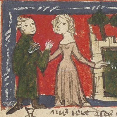 Oiseuse ouvre le verger (Roman de la rose, Français 1563, F5v)