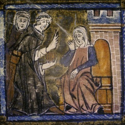 Abstinence & Faux-Semblant devant Malebouche (R de la rose, Ox. Add.A.22, F110v)