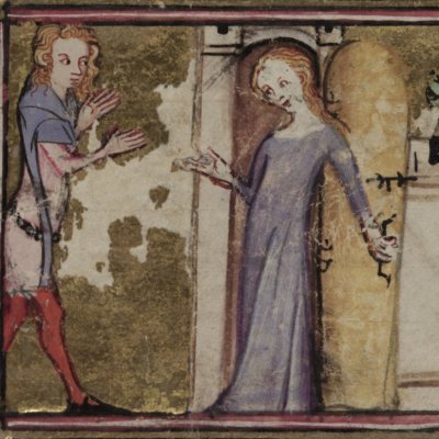 L’amant parle à Oiseuse (Roman de la rose, Oxford Selden Supra 57, F5)