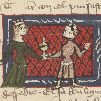 Largesse répandant ses dons (Roman de la rose, Français 1563, F9v)