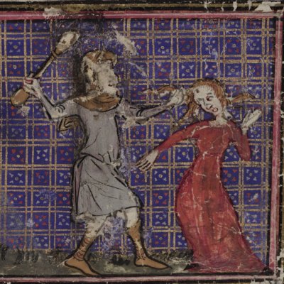 Le mari jaloux bat sa femme (Roman de la rose, Oxford Selden Supra 57, F64)