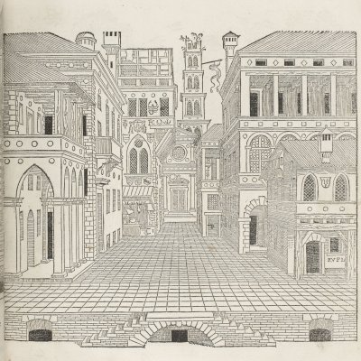 Scène comique (Vitruve, Architecture, ou art de bien bastir..., Paris, 1547)