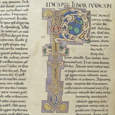 P historié (Bible Mazarine, Bnf Latin 7, F°67v°, Juges)