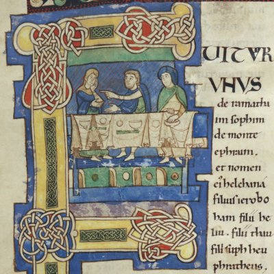 F historié (Bible Mazarine, Bnf Latin 7, F°77, 1er livre de Samuel)