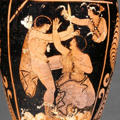 Oreste tuant Clytemnestre (Vase de Paestum avec couvercle) - style d'Asteas