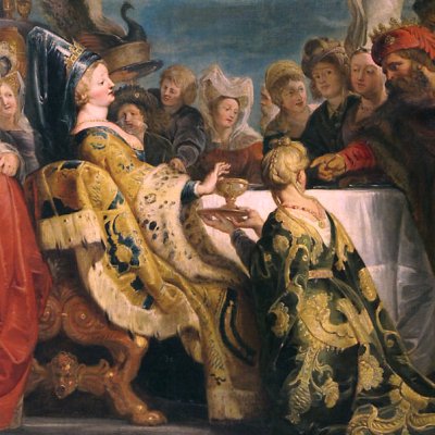 Alboïn fait boire Rosemonde au crâne de son père - at. de Rubens
