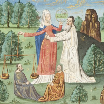 Homère embrasse la Justice (Les dicts moraulx des philosophes, Lewis E209)