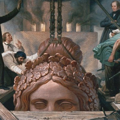 La tête de la Bavière sortant de la fosse de la fonderie - Kaulbach