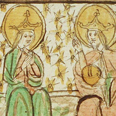 Marie trônant avec le Christ (Speculum humanæ salvationis, KB 10 C 23, F52r)