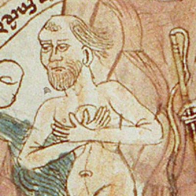 Naaman lépreux guéri par les eaux du Jourdain (Speculum humanæ salvationis, KB 10 B 34, F13ra)