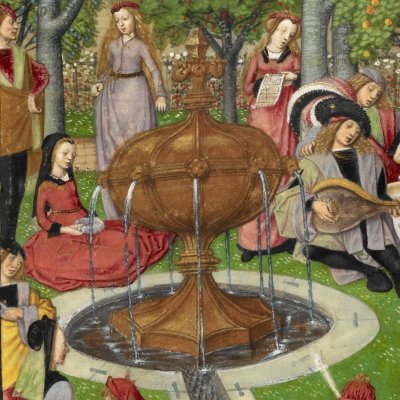 Le jardin de Déduit (Roman de la rose, Londres Harley 4425, F12v)