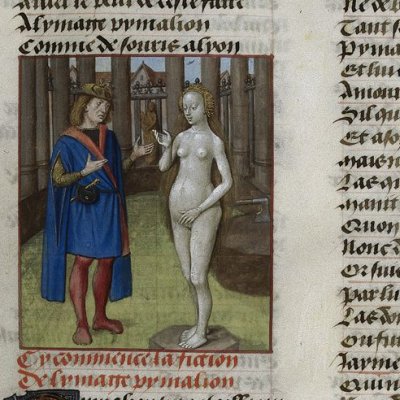 Pygmalion et Galatée (Roman de la rose, Londres Harley 4425, F177v)