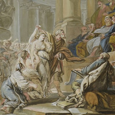Phryné accusée d’impiété devant l’Aréopage d’Athènes (esquisse) - Baudouin
