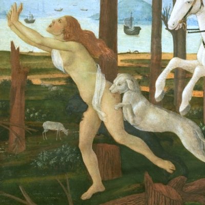 Nastagio rencontre une dame et le cavalier dans le bois de Ravenne - Botticelli