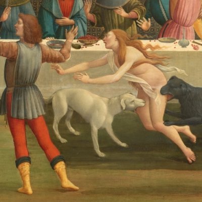 Histoire de Nastagio degli Onesti. Le banquet dans le bois - Botticelli