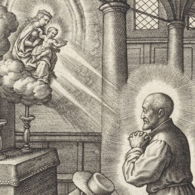 Ignace de Loyola : vision de la Vierge et lévitation - Hieronymus Wierix