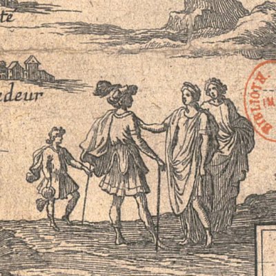 Carte du Tendre (Mlle de Scudéry, Clélie, t1, 1656) - Chauveau