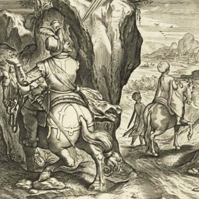Ignace se détourne du Maure et s’enfonce dans la montagne (Vita I. Loiolæ, 1622)