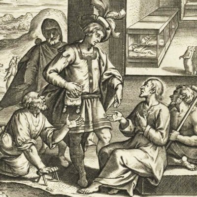 Ignace au milieu des pauvres à Manrèse (Vita I. Loiolæ, 1622)