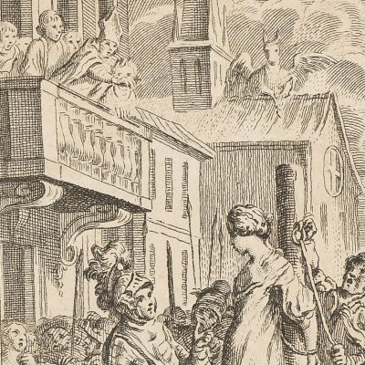 Dunois délivre Dorothée condamnée au bûcher à Milan (Voltaire, La Pucelle d’Orléans, ch. 7, 1762)