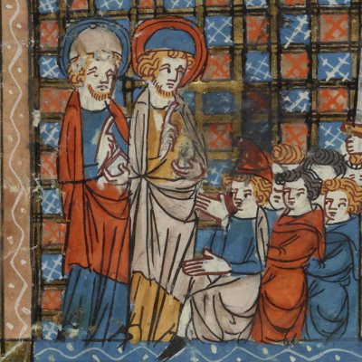 Côme & Damien prêchant & décapités (Ms Fr 185, fol. 116v) - Jeanne de Montbaston