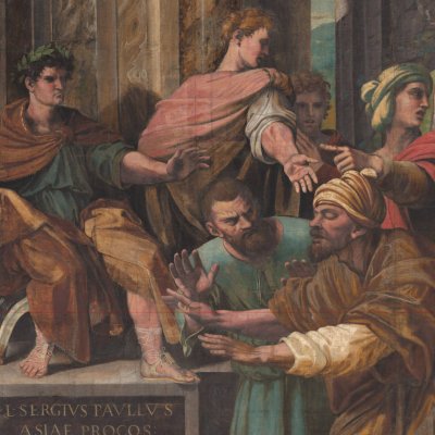 La conversion du proconsul. Elymas aveugle (cartons de la Tenture du Nouveau Testament) - Raphaël