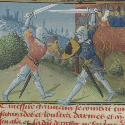 Combat de Gauvain contre Segurade (Lancelot du lac, Ms Fr 114)