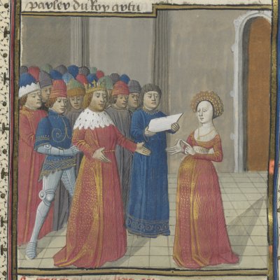 Une demoiselle auprès du roi Arthur (Lancelot du lac, Ms Fr 114)