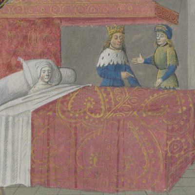 Arthur au chevet de la fausse Guenièvre (Lancelot du lac, Ms Fr 114)