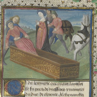 Lancelot tire un chevalier du coffre (Lancelot du lac, Ms Fr 114)