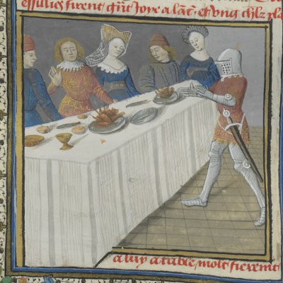 Un chevalier réplique fièrement à Lancelot (Lancelot du lac, Ms Fr 115)