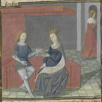 Lancelot & Guenièvre avec le vrai & le faux anneau (Lancelot du lac, Ms Fr 115)