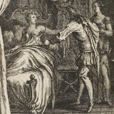 Alcidon au chevet de Daphnide (L’Astrée, 1733, III, 3) - Gravelot