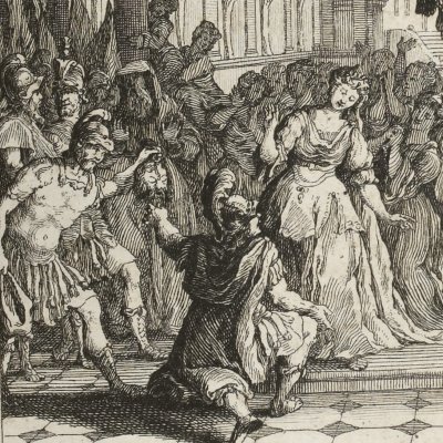 La tête de Polémas jetée aux pieds d’Amasis (L’Astrée, 1733, V, 3) - Rigaud