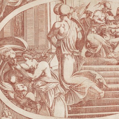 Jupiter envoie les trois déesses au jugement de Pâris - Fantuzzi > Primatice