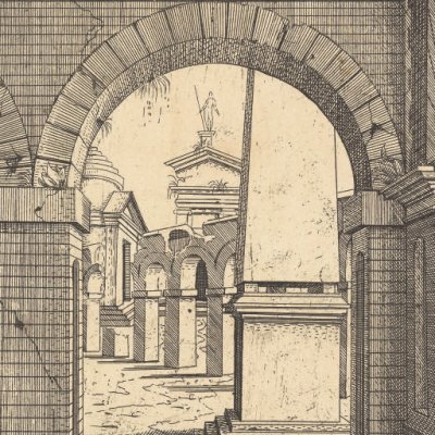 Fantaisie architecturale avec ruines et un obélisque - Fantuzzi d’après Serlio