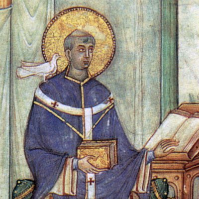 Une colombe inspire à Grégoire le Commentaire d'Ezechiel (Registrum Gregorii, Trèves)