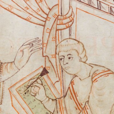 Grégoire dictant un chant au diacre Pierre (Antiphonaire Hartker de Saint -Gall)