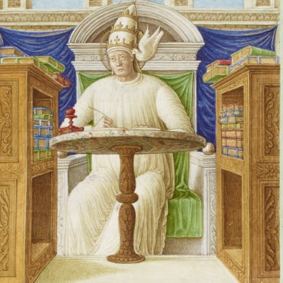 Une colombe dicte à Grégoire son commentaire de Job (Moralia in Job, Latin 2231, F25r)
