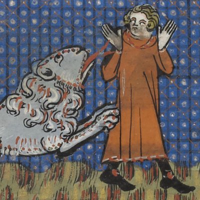Le lion court à l’homme qui le regarde (Isopet FR15213) - R. de Montbaston
