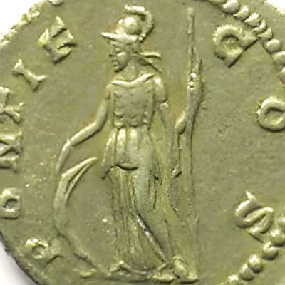 Pallas avec son bouclier et sa haste (Denier du règne de Géta)