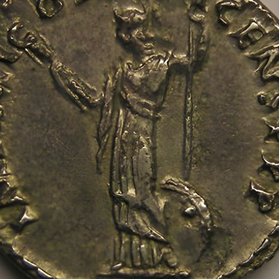 Pallas avec haste, foudre et bouclier (denier du règne de Domitien)